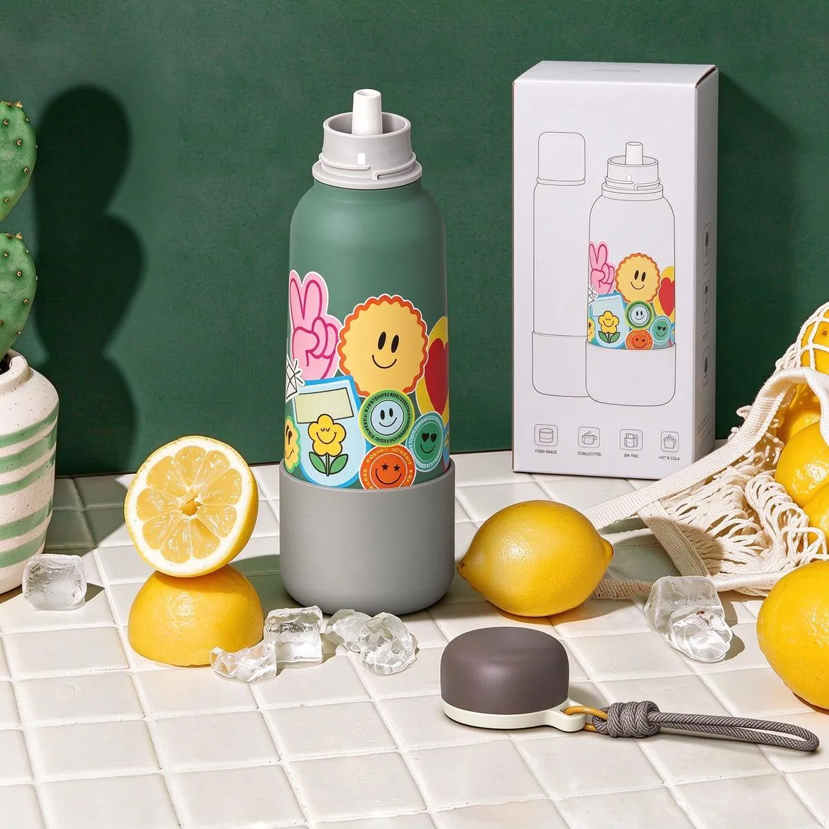 Slim Portable Straw Sports Bottle